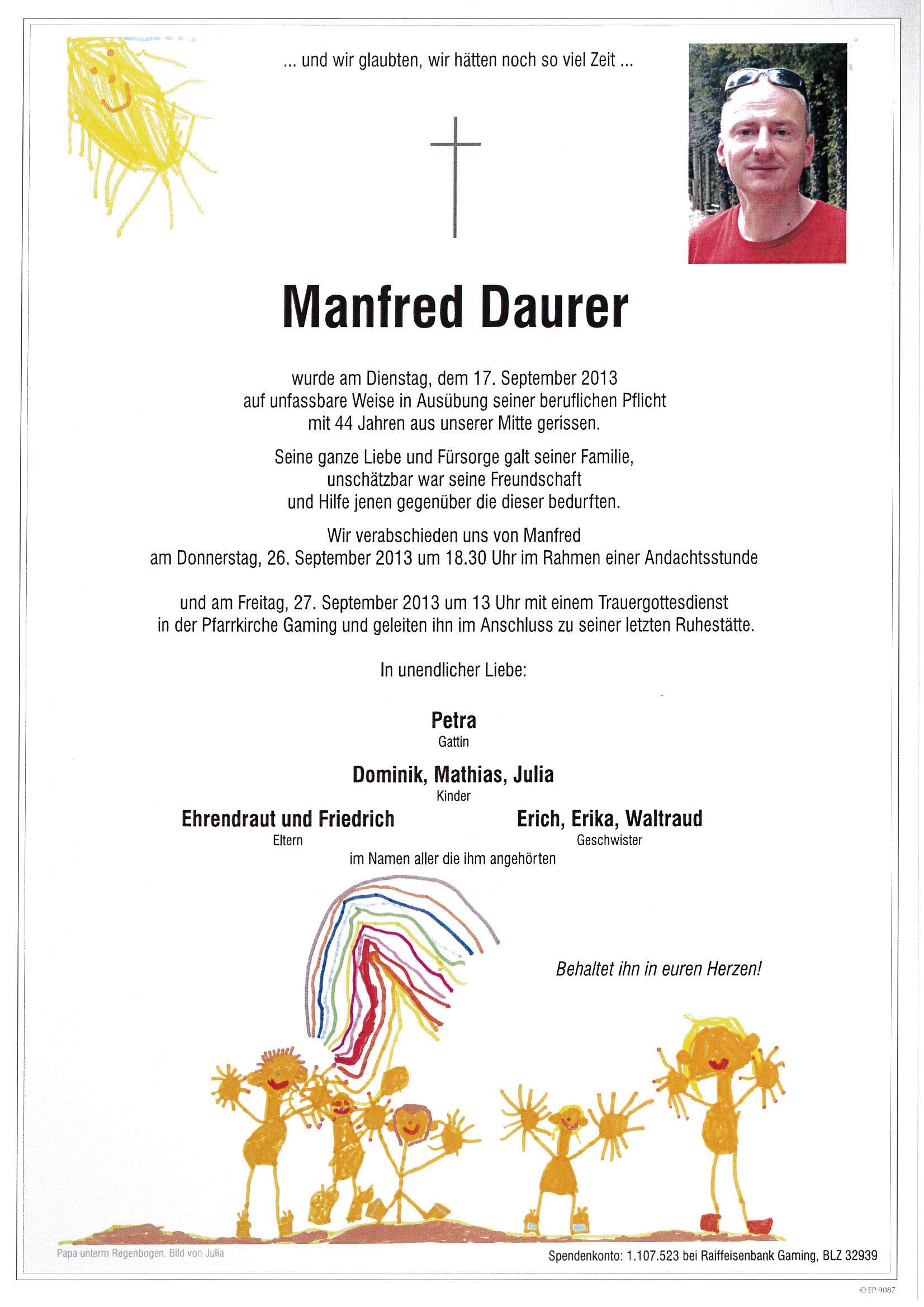 Todesanzeige Manfred Daurer